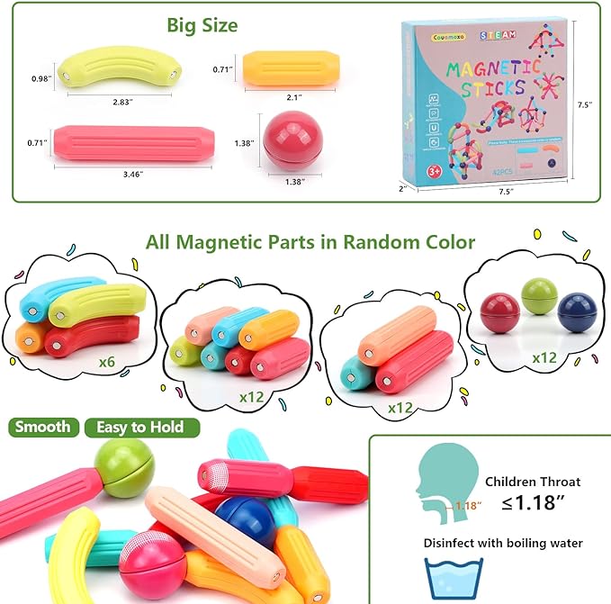 COUOMOXA Magnetic Building Blocks for Kids: Magnetic Stick Montessori Game for 3 4 5 Years Old Toddlers - STEM Starter Toy for Kids Age 3-5 Preschool - Birthday Gift for Boys Girls